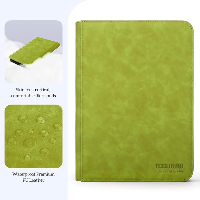 Trading Card Binder, 9 Side Loading Pocket Card Album Hold Up to 540 Cards, Zipper Binder for Cards Collection, TCG Card Holder for Game Card, Sports Card, Yugioh, MTG etc. (Apple Green)