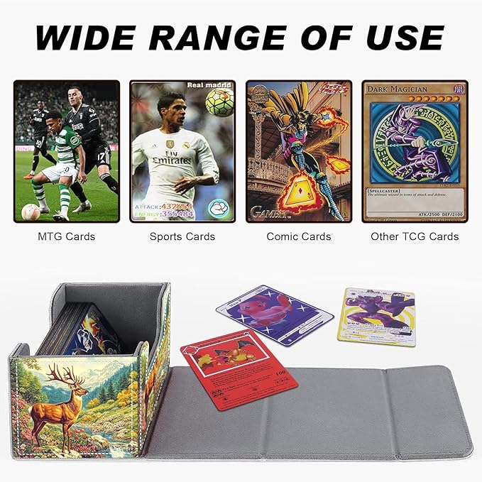 DEGDFSGR for TCG MTG Card Game Storage Box Organizer Trading Card Case Commander Deck Box Magnetic Closure Creative Pattern Up to 200 Cards, A Majestic Deer