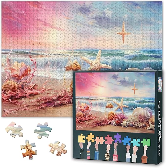 Jigsaw Puzzle 1000 Pieces for Adults, Beach Shells Adult Puzzles, 1000 Piece Puzzles, Beach Shells Challenging Puzzle Perfect for Game Nights Educational Toy Finished Size 19.5 x 27.5 Inch