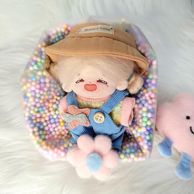 CALEMBOU Plush Doll Clothes, Cute Plush Dolll Clothes Suit for 10cm Kimmon Mimon, Kawaii 6 Inches Doll Clothes Accessories Set for Birthday Gifts (Colorful T-Shirt Set)