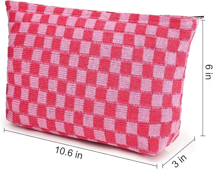 Cosmetic Bags for Women - Corduroy Cosmetic Bag Aesthetic Women Handbags Purses Smile Dots Makeup Organizer Storage Makeup Bag Girls Case Bags (Q-Checkered pink)