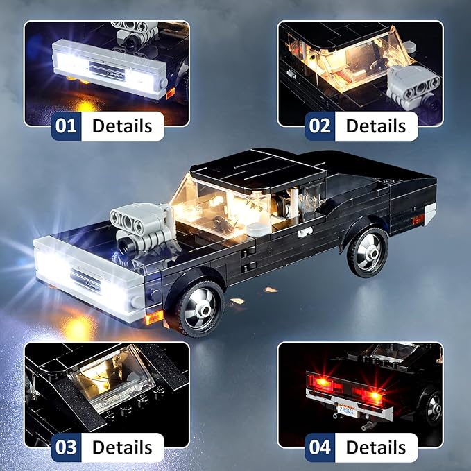 LED Light Kit for Lego 76912 Speed Champions Fast & Furious 1970 Dodge Charger R/T Set, Compatible with Lego 76912 Building Blocks Model(Not Include Blocks Set)