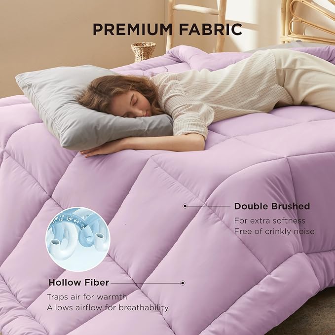 Bedsure Comforter Duvet Insert - Quilted Comforters Full Size, All Season Duvet, GentleSoft Down Alternative Bedding Blanket, with 8 Tabs, Gifts for Women/Men, Light Purple, Full 86 x 82 Inches