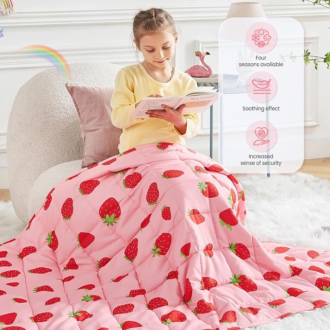 Weighted Blanket - 10 lbs Pink Strawberry Heavy Blanket - Small Size Breathable Lap Blanket(41"x60", 10 lbs)