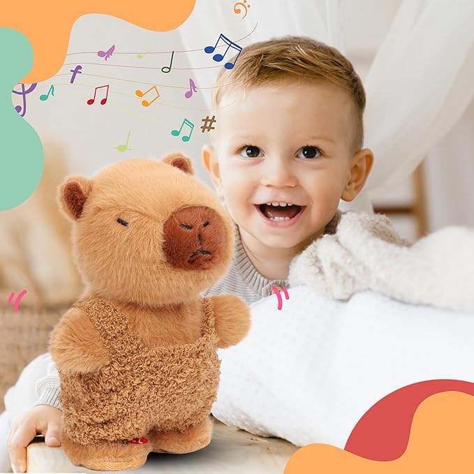 Easfan Talking Capybara Repeats What You Say Walking Singing Stuffed Animal Electric Interactive Plush Toy Funny Animated Toy Mimicking Speaking Birthday for Kids Toddlers,9''