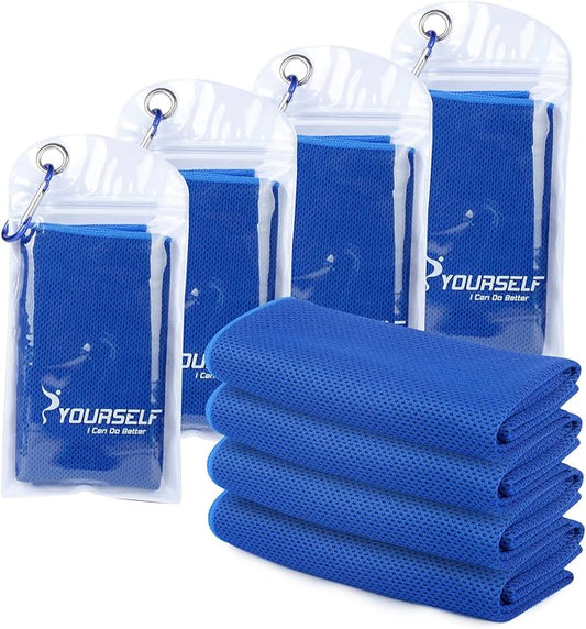 SYOURSELF Cooling Towels for Neck and Face, 4 Pack 40" x 12" Cooling Towel for Hot Weather, Soft Breathable Instant Cool Chilly Pad for Sports Golf Yoga Gym Athletes Camping Ice Towels(Dblue)