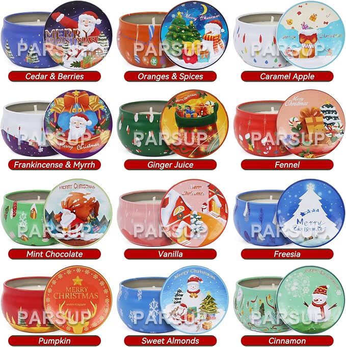 12 Pack Christmas Scented Candles, 2.5OZ Jar Candles, 12 Christmas Fragrances Scented Candle Set for Women, 12 Hour Burning Time, Candle Gift for Mom, Grandma, Teacher, Coworks