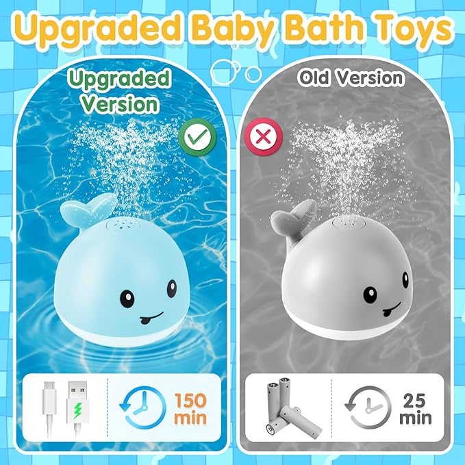 Baby Bath Toys for Kids Ages 1-3, Valentine Gifts for Baby 1 2 3 Year Boy Girl, Whale Bath Toy Sprinkler Light up Bath Toys for Babies 6-12 Months, Toddlers Bathtub Toys Newborn Baby Birthday Gifts