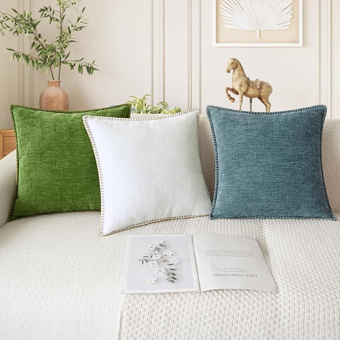 CaliTime Decorative Couch Throw Pillow Covers 20 X 12 Inches Smoke Blue | Pack of 2, Cozy Chenille Cushion Cases, Cotton Thread Stitching Edges, for Sofa Bed Living Room Farmhouse