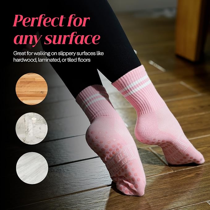 COOLMATE Pilates Socks with Grips for Women, Yoga Socks, Crew Non Slip Women for Barre, Pilates Gifts for Women