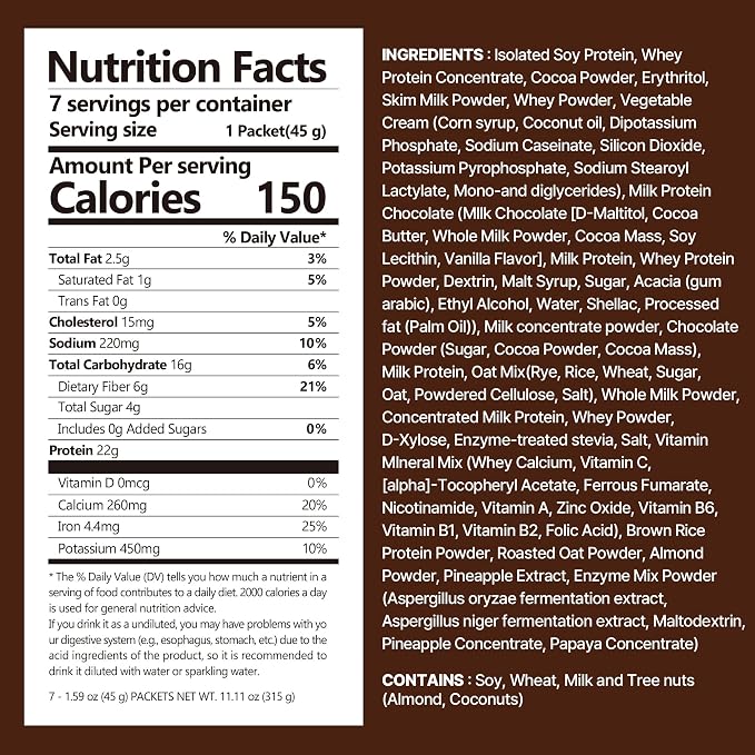 Flimeal Chocolate Protein Shake, With Crunchy Protein Balls, Protein Smoothie Powder - 22g Protein, Low Sugar, Keto-Friendly Meal Replacement Shake, 1.59oz, 7packs, 7 Servings (7 Packs X 1.59 oz)