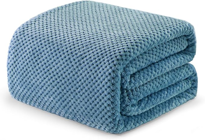 Exclusivo Mezcla Soft Waffle Fleece Bed Blanket Twin Size, Slate Blue | Lightweight Plush Blanket for Bed, Couch, Sofa, Cozy Fluffy Design for Bedroom, Guest Room, All Season, 60x80 Inches