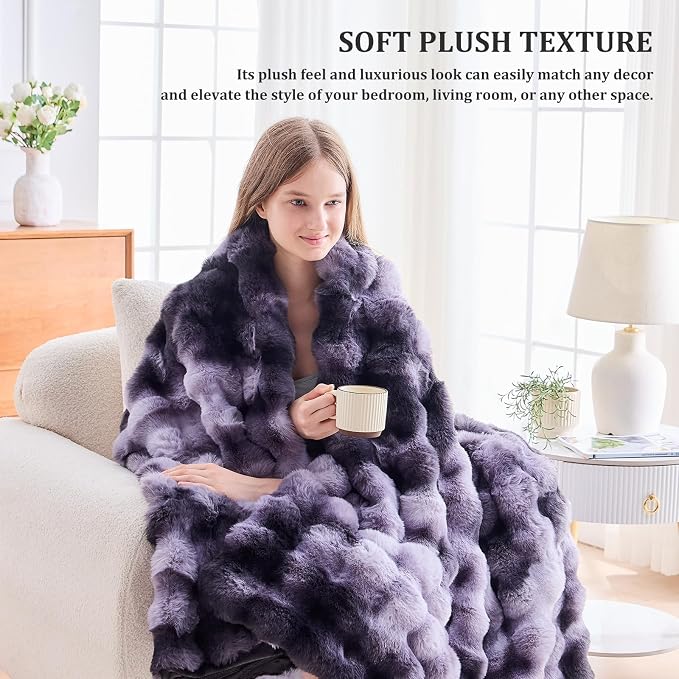Faux Fur Throw Blanket for Couch, 1000 GSM Cozy Fuzzy Fluffy Soft Plush Thick Bubble Sherpa Blanket for Sofa Bedroom Living Room, Mothers Day Birthday Gifts for Women Home Decor