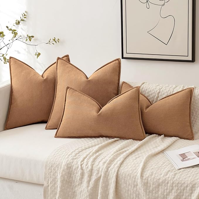 MIULEE Pack of 2 Camel Decorative Chenille Pillow Covers 20x20 Inch | Soft Couch Throw Pillows,Farmhouse Cushion Covers with Elegant Design for Sofa,Bedroom,Living Room,Spring Home Decor
