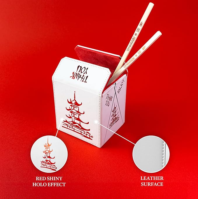 SleeveChief - China To Go! Trading Card Deck Box | vegan leather & Holo Design | MTG commander deck box & for ALL other trading card games | fits 100 double Sleeved Cards - for TCG Enthusiasts