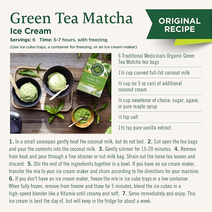 Traditional Medicinals Tea, Organic Green Tea Matcha, Genmaicha, Supports Health, Kosher, Non-GMO, Caffeine-Free, Compostable - 96 Tea Bags (6 Pack)