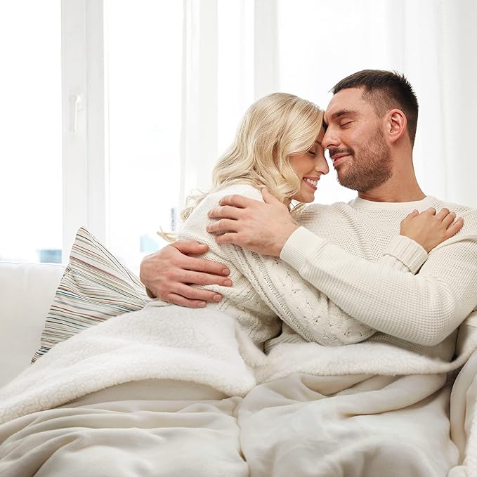 Bedsure GentleSoft Sherpa Fleece Throw Blanket for Couch, Non-Heated, Thick and Warm Throw for Women and Men, Soft Fuzzy Plush Blanket for Winter, Linen, 50x60 Inches