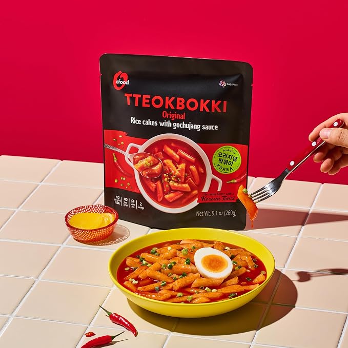 Tteokbokki Korean Rice Cakes – [Original Gochujang | Pack of 2] – Gluten Free | Ready in 3 Minutes | 0 Cholesterol/ 0 Trans Fat | 4 Servings Spicy Street Snack | Healthy/Savory/Spicy - O’food