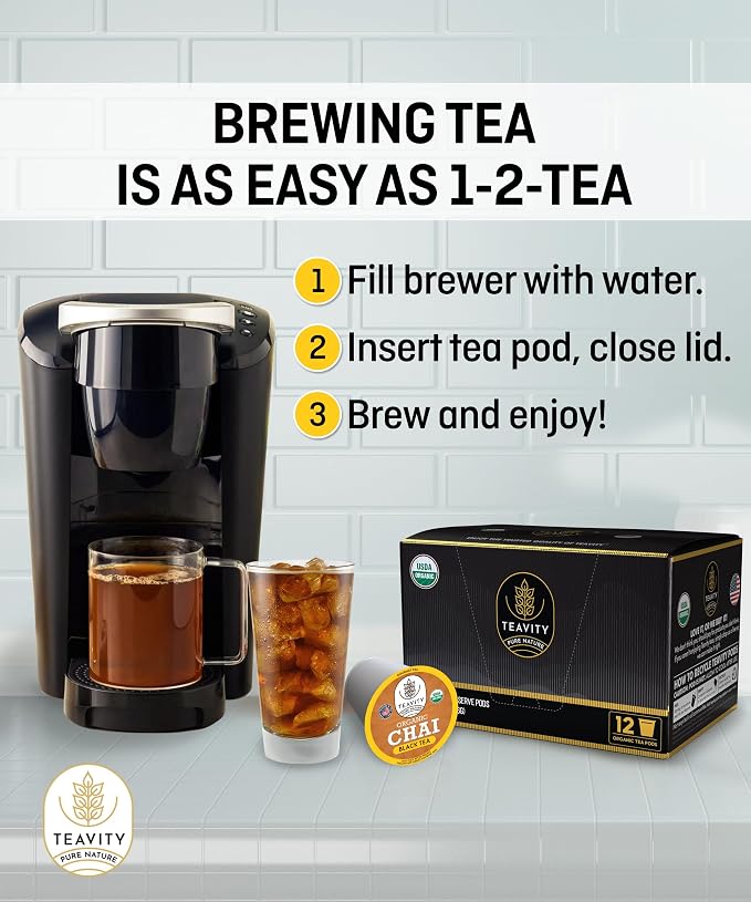Organic Chai Black Tea Pods for Keurig Naturally Caffeinated by Teavity (12 Tea Pods)