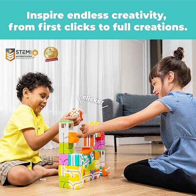 QBI Magnetic Blocks for Toddlers Ages 2-4｜STEM Magnetic Building Blocks with Trucks & Fruit Tiles｜Montessori Magnet Building Cubes for Kids｜Educational Gifts for Boys & Girls Ages 2+ (32PCS)