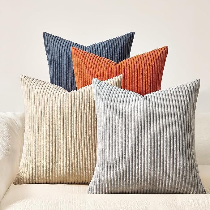 Topfinel Blue and Yellow 24x24 Boho Nordic Couch Throw Pillow Covers Decorative Velvet Pillow Covers for Bed Pack of 4 Corduroy Accent Modern Pillowcase Sofa Livingroom Home Decor