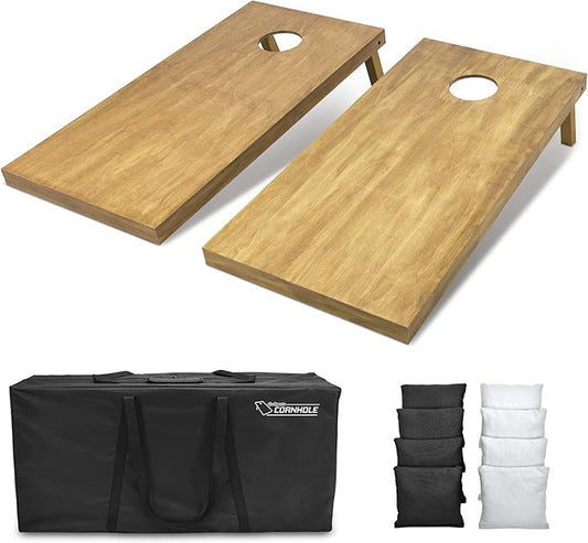 GoSports 4 ft x 2 ft Regulation Size Wooden Cornhole Boards Set with Light Brown Finish - Includes Carrying Case (Choose Your Colors)