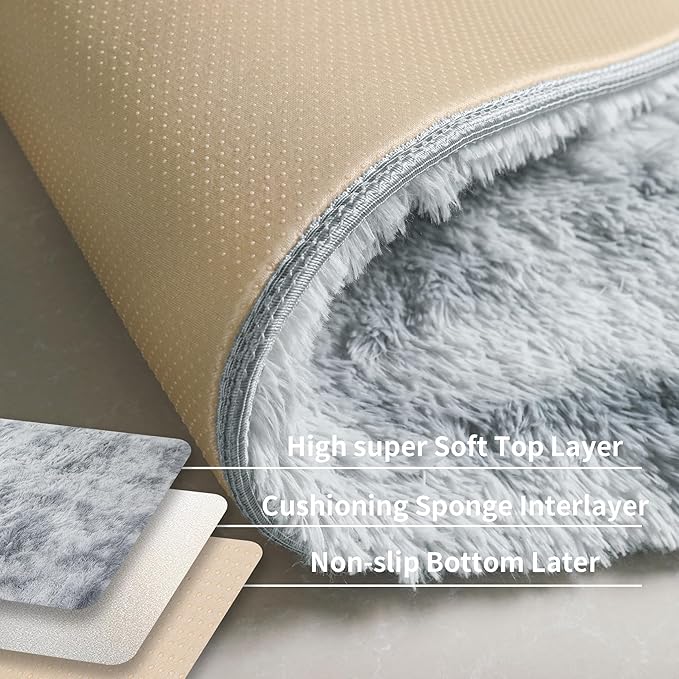 5x8 Light Grey Fluffy Shag Rug for Bedroom, Plush Washable Carpet | Area Rug for Living Room, Kids Nursery, Boys Dorm Room, Non Slip Shaggy Floor Carpet