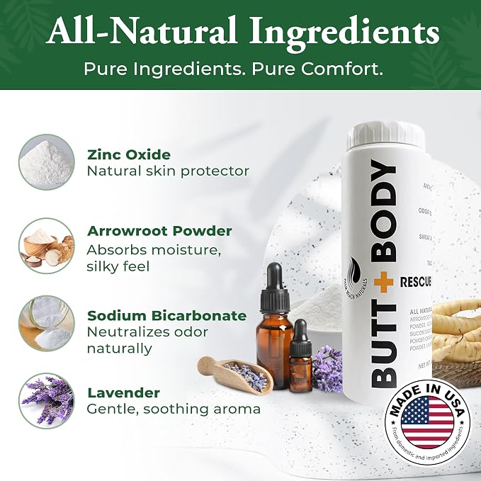 Palm Beach Naturals Butt & Body Rescue Powder for Men & Women – Whole Body Deodorant Absorbs Sweat, Controls Odor & Chafing with Cooling Sensation – Naturally Protects Skin, Talc Free – 4oz, 2 Pack