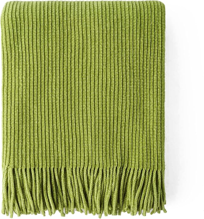 BATTILO HOME Apple Green Throw Blanket for Couch, 60"x80" | Soft Knit Chenille Throw Blanket with Tassels for Home Decor, Spring Green Throws for Couch Cover