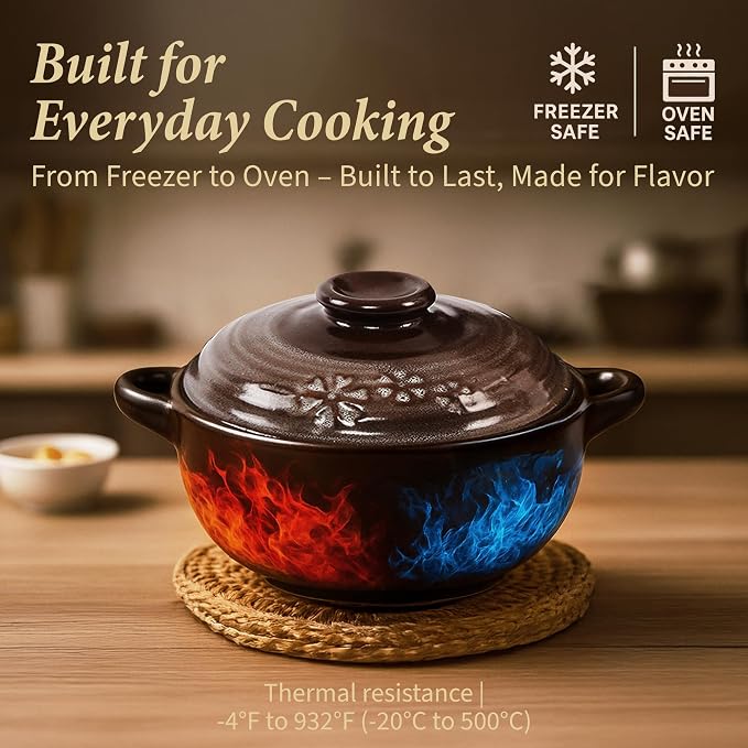 – 4-Pack Korean Clay Pots (17oz / 500ml) with Lids & Handles – Ttukbaegi Stone Bowls for Cooking Bibimbap, Donabe Style Korean Clay Cookware – Oven & Stovetop Safe