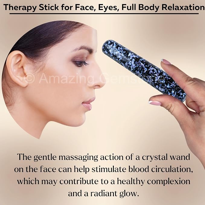 Amazing Gemstone Indigo Gabbro Crystal Wand Massage Stick - Pelvic Wand Gua Sha for Adults - Crystals and Healing Stones Massage Wands for Adults Gifts (Smooth)
