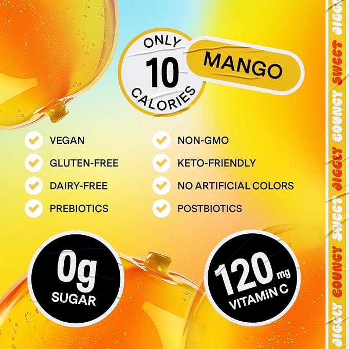Dally Mango Drinkable Konjac Jelly, 10 Pouches, Korean Fruit Snack | Sugar free, keto and gluten free; prebiotics, postbiotics and vitamin C for skin and immune health