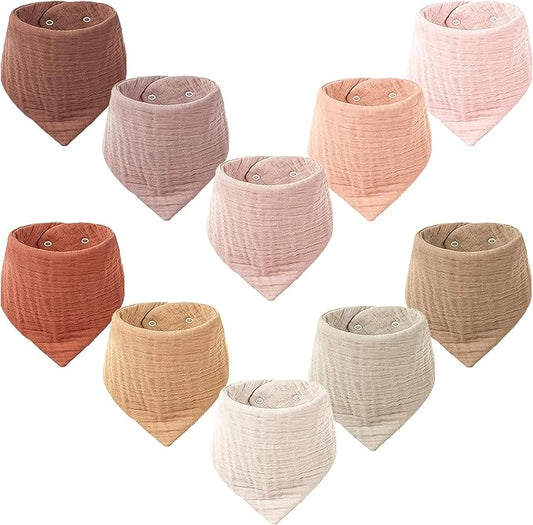 Konssy Muslin Baby Bibs 10 Pack Baby Bandana Drool Bibs 100% Cotton for Unisex Boys Girls