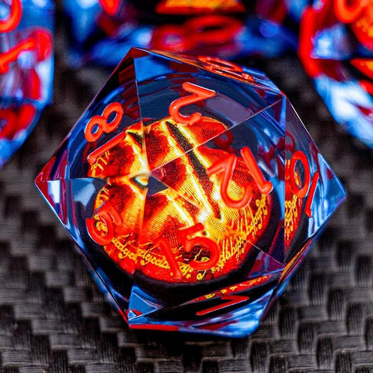 ARUOHHA DND Resin Dice Gazes Eye Dice Blue Red Liquid Core Flaming RPG Sharp Edged Dice Set with Gift Box, Polyhedral D and D Dice Set Compatible with Dungeons Dragons Role Playing Game D20 D6