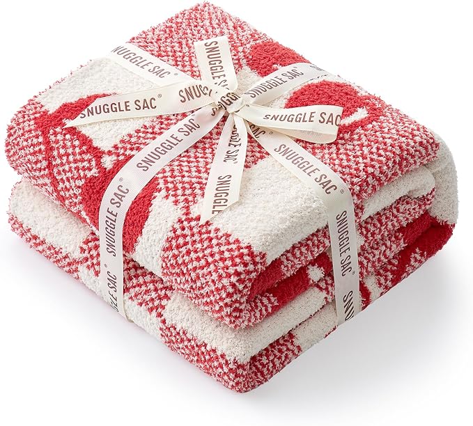 Snuggle Sac Red Cherry Throw Blanket for Couch, Microfiber Fluffy Warm Cozy Fuzzy Reversible Checkered Blankets for Sofa, Chair, Bed, 50x60 inches