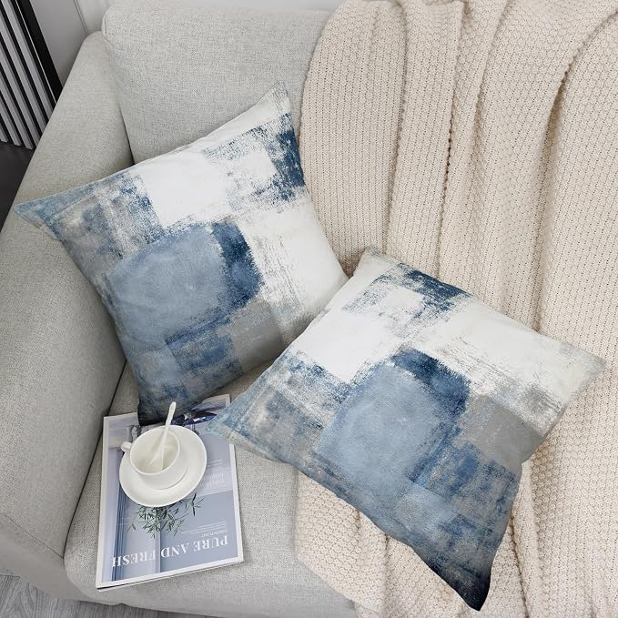 Throw Pillow Covers for Couch, 26x26 Inch, 2 Pack, Grey Blue | Decorative Throw Pillow Covers Cushion Covers for Couch Bedroom Sofa Living Room