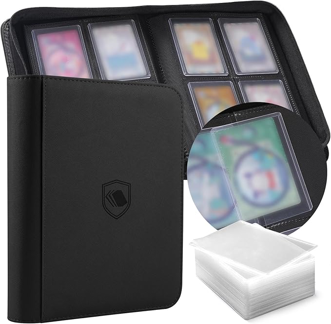 Toploader Binder, Holds 160 Toploaders, 100 Toploaders INCLUDED, 4-Pocket PU Cover Top Loader Binder for 3" x 4" Rigid Toploader, Ringless Double-Sided Toploader Card Binder for TCG, Sport Cards