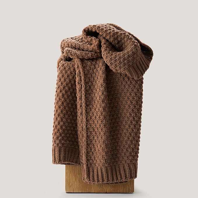 EVERGRACEHOME Chunky Chenille Knit Throw Blanket, 50 x 60, Burnt Orange | Sculpted Moss Stitch, Chic Modern Farmhouse, All-Season Warmth, OEKO-TEX® Certified, Elegant Blanket for Couch, Bed, Sofa