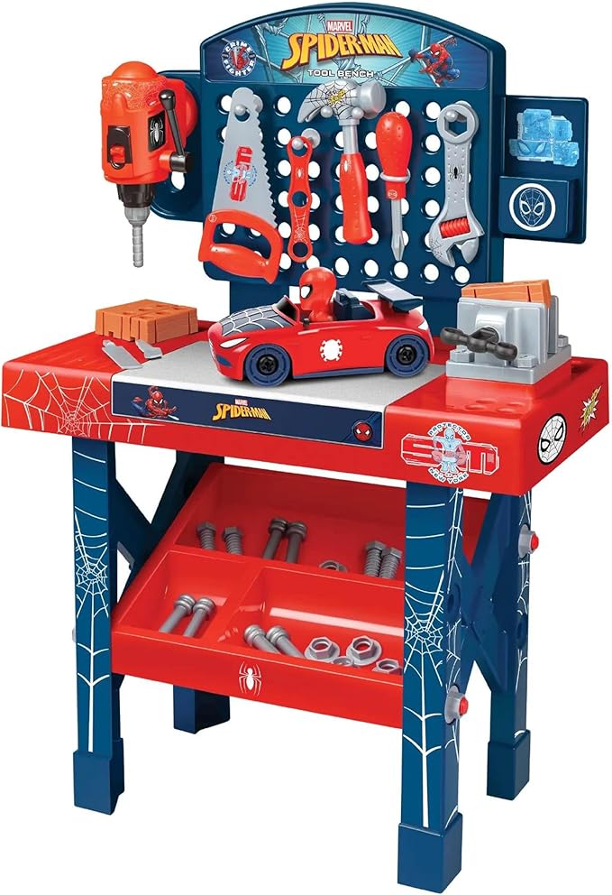 World Tech Toys Marvel Spider-Man Bench Set – Spiderman Tool Bench Playset with Take Apart Car - Official Marvel Licensed Product (55 Pieces)