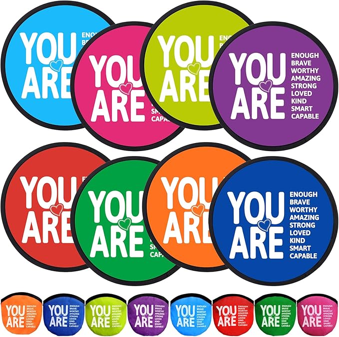 Fancy Land End of Year Gifts Foldable Flying Disc Fans with Bags Inspirational Hand Fan Motivational Flying Disc for Students Graduation Outdoor Summer Game Activities Party Supplies 16Pcs