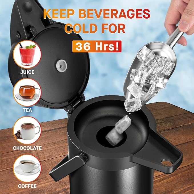 Airpot Coffee Carafe for Keeping Hot - 102 OZ/ 3.0L Coffee Dispenser with Pump - Insulated Stainless Steel thermal carafe for Hot Drinks Water Tea Chocolate - Hot Beverage Dispenser for Parties