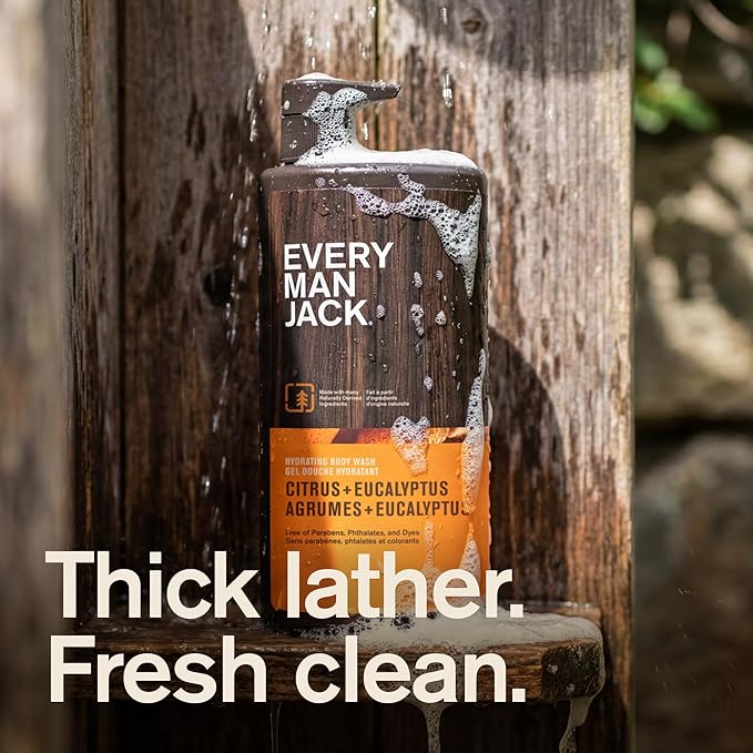 Every Man Jack Citrus + Eucalyptus Mens Body Wash for All Skin Types - Cleanse, Hydrate, and Smell Great - Free of Parabens, Phtalates, and Dyes - 33.8 fl oz (2 Pack)