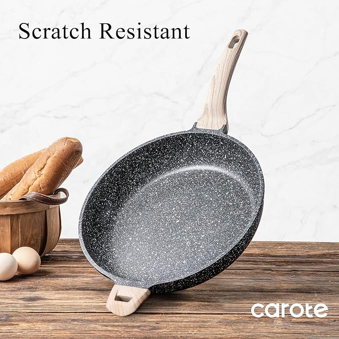 CAROTE 12.5 inch Nonstick Frying Pan, Black Granite Skillet | Kitchen Healthy Non Toxic Stone Cookware, Induction Compatible, Dishwasher & Oven Safe, PFOA Free