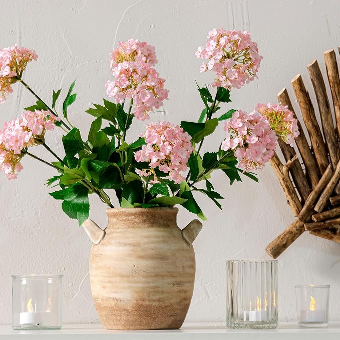 Vanselia Ceramic Flower Vase Home Decor - Farmhouse Table Vases with Handle Living Room Decoration Vintage Decorative Aesthetic for Shelf Coffee Dining Desk House Bookshelf Fireplace (7.1" Rust)