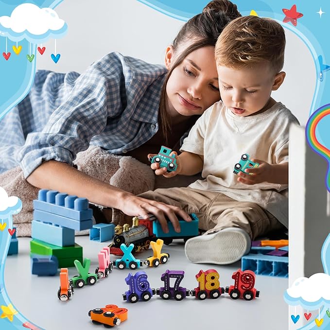 Vinsot 2 Sets Magnetic Wooden Alphabet and Number Train Toys Preschool Educational Activities Learning ABC Number Learning Toys Birthday Gifts for Toddlers Preschool Kids Baby Boys and Girls