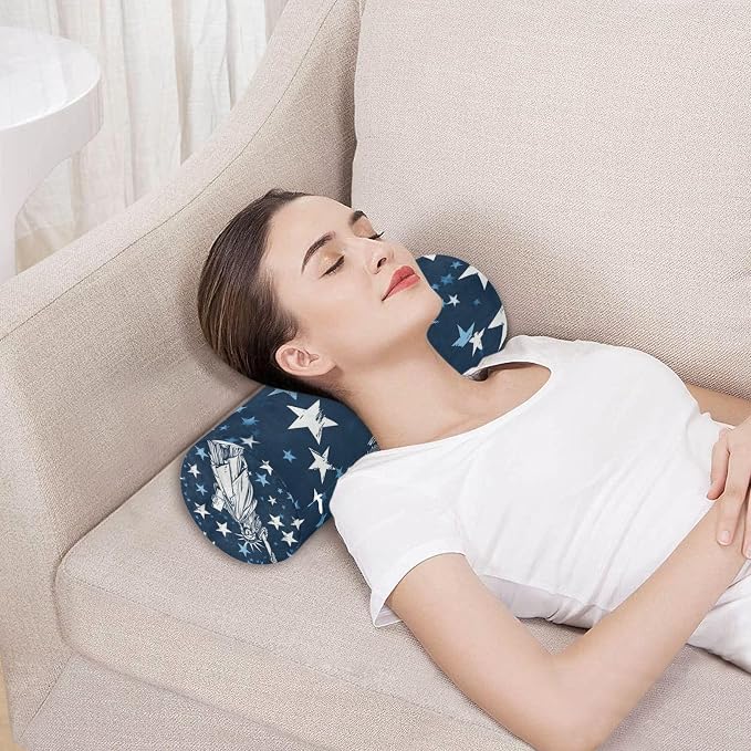 July 4th Statue of Liberty Stars Blue Neck Roll Pillow Bolster Round Health Memory Foam Long Cervical Cylinder Pillows with Removable Washable Cover for Body Bed Legs Back Yoga