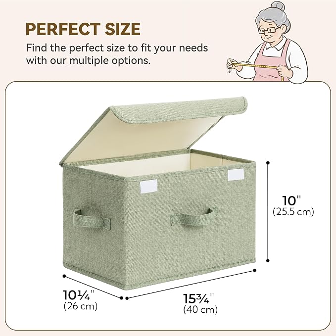 GRANNY SAYS Memory Keepsake Storage Box, Fabric Storage Bins with Lids | Flip-Top Lid, Collapsible, Stackable, 3 Handles, Ideal for Closet Clothes Blanket Toys, Large, Mixed Colors, 4-Pack