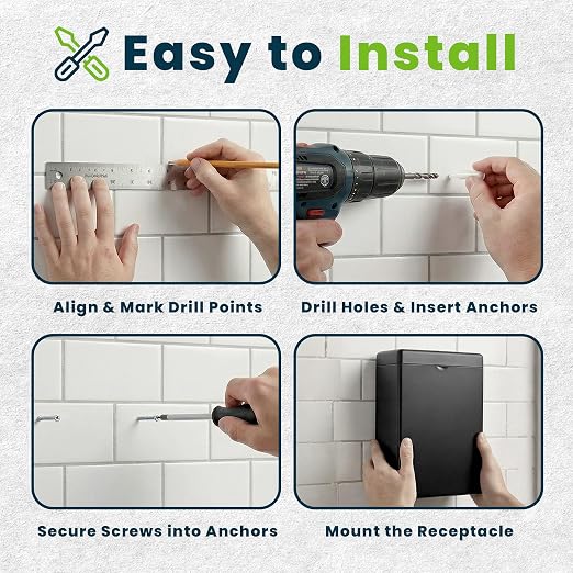 Alpine Sanitary Napkin Receptacle – Wall Mounted Tampon Holder for Bathroom Provides Clean & Odor-Free Restroom for Home, Office & Public Restrooms (Black)