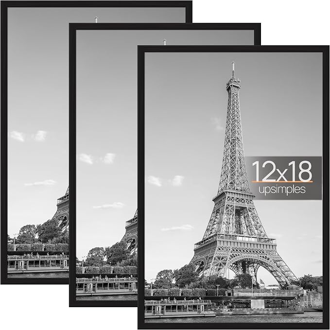 upsimples 12x18 Poster Frame, Easy Slide-In Assembly, Black, 3 Pack | Gallery Wall 12 x 18 Picture Frames Set for Family, Wedding, Christmas, Easy to Change Photos