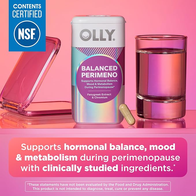 OLLY Balanced Perimeno Capsules, Supports Hormonal Balance, Mood & Metabolism During Perimenopause,* Fenugreek Extract, Chromium, 30 Day Supply - 30 Count